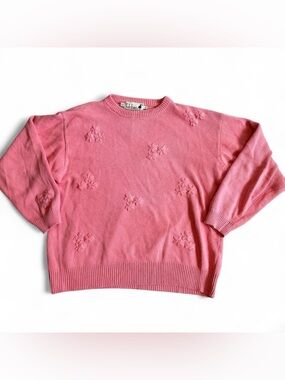 Vintage Tulchan Pink‎ Floral Embroidered Sweater | 90s Cottagecore Cotton Knit L